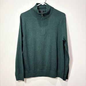 J Crew 100% Merino Wool 1/4 Zip Pullover Dark Green Men M Preppy Quiet Luxury